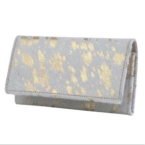 White hairon wallet with gold flecks, handcrafted